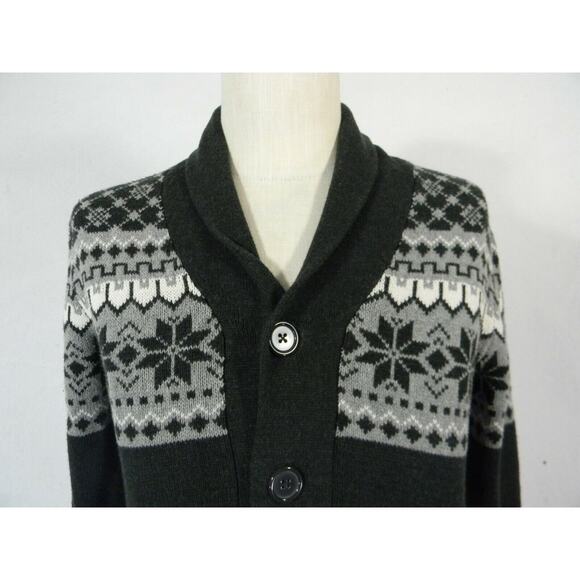 On The Byas cardigan Sweater men's small grey snowflake FairIsle - Picture 2 of 10